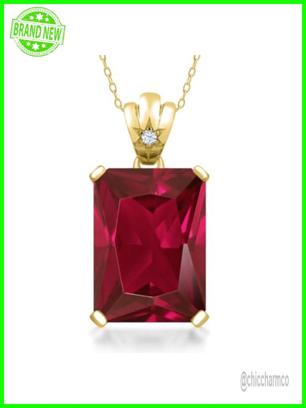 Emerald-Cut Created Ruby Birthstone Pendant Necklace 18K Yellow Gold Plated